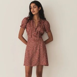 Never worn Dôen silky frilly mini Evienne dress in Amelie ditsy